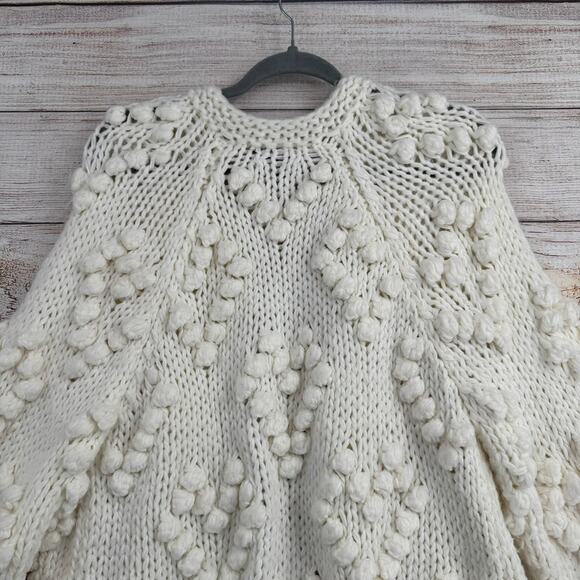 Vici Pom Pom Open Front Cardigan Sweater Womens Medium Ivory White - Picture 3 of 7